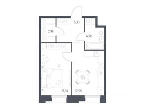 Апарт-комплекс «Тропарево парк», планировка 1-комнатной квартиры, 39.25 м²