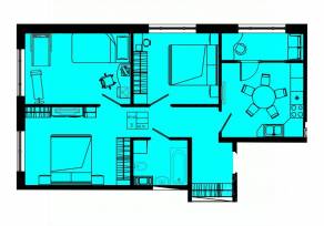 ЖК «Pixel», планировка 3-комнатной квартиры, 70.30 м²