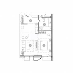 ЖК «UNO. Соколиная гора», планировка 2-комнатной квартиры, 43.50 м²
