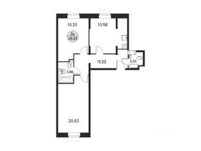 ЖК «Дом на Сиреневой (Щелково)», планировка 2-комнатной квартиры, 69.59 м²