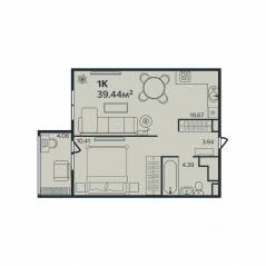 ЖК «Эдельвейс» (Выборг), планировка 1-комнатной квартиры, 39.44 м²