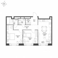 ЖК «MariInn Park», планировка 2-комнатной квартиры, 69.50 м²