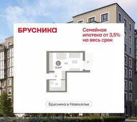 ЖК «Брусника в Новоселье», планировка студии, 31.95 м²