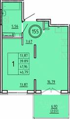 МЖК «Образцовый квартал 16», планировка 1-комнатной квартиры, 39.89 м²