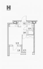 МФК «Нигилист (Concept)», планировка 1-комнатной квартиры, 27.43 м²