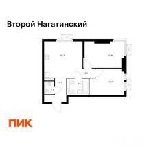 ЖК «Второй Нагатинский», планировка 2-комнатной квартиры, 50.50 м²