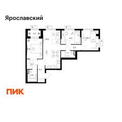 ЖК «Ярославский», планировка 3-комнатной квартиры, 68.10 м²