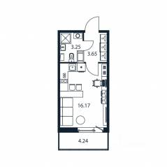 ЖК «Полис ЛАВрики», планировка студии, 22.60 м²