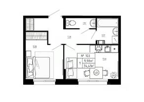МЖК «Аннино Сити», планировка 1-комнатной квартиры, 34.41 м²