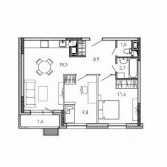 ЖК «Квартал Светлый», планировка 2-комнатной квартиры, 54.20 м²