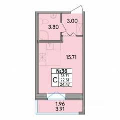 ЖК «Рождественский квартал», планировка студии, 24.47 м²