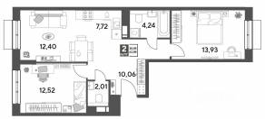 ЖК Арт-квартал «Публицист», планировка 2-комнатной квартиры, 62.88 м²