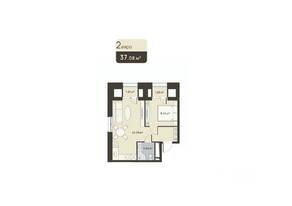 ЖК «Дюна», планировка 1-комнатной квартиры, 37.08 м²