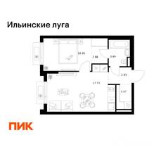 ЖК «Ильинские луга», планировка 1-комнатной квартиры, 39.16 м²