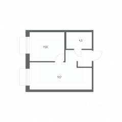 ЖК «Парусная 1», планировка 1-комнатной квартиры, 37.30 м²