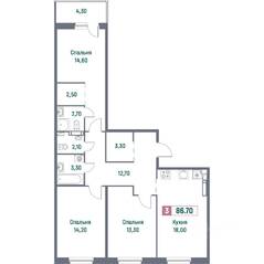 ЖК «Фотограф», планировка 3-комнатной квартиры, 86.70 м²