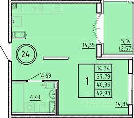 МЖК «Образцовый квартал 16», планировка 1-комнатной квартиры, 37.79 м²