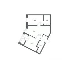 ЖК «NEWПИТЕР», планировка 2-комнатной квартиры, 51.94 м²