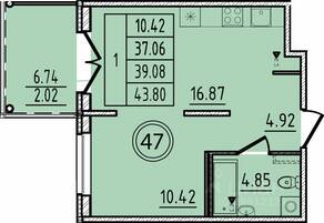 МЖК «Образцовый квартал 14», планировка 1-комнатной квартиры, 37.06 м²