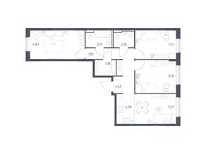 ЖК «Прибрежный Парк», планировка 3-комнатной квартиры, 76.88 м²