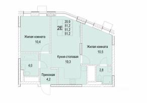 ЖК «Отрадный», планировка 2-комнатной квартиры, 51.20 м²