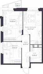 ЖК «ВЕРЕН НОРТ Сертолово», планировка 2-комнатной квартиры, 49.18 м²