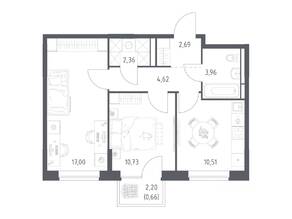 ЖК «Богдановский Лес», планировка 2-комнатной квартиры, 52.53 м²