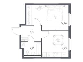 ЖК «Мытищи Парк», планировка 1-комнатной квартиры, 37.10 м²