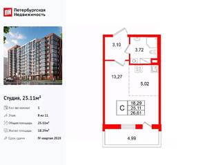 ЖК «Титул в Московском», планировка студии, 25.11 м²