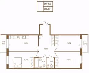 МЖК «Новая история», планировка 3-комнатной квартиры, 86.12 м²