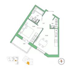 ЖК «Янила», планировка 1-комнатной квартиры, 36.60 м²