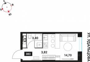 ЖК «Инноватор», планировка студии, 22.49 м²