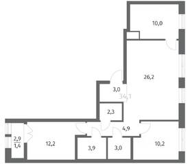 ЖК «NEWПИТЕР», планировка 3-комнатной квартиры, 77.13 м²