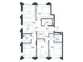 ЖК «Level Бауманская», планировка 5-комнатной квартиры, 113.90 м²