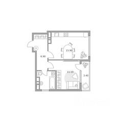 ЖК «Бригантина», планировка 1-комнатной квартиры, 42.00 м²