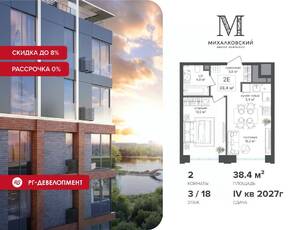 ЖК «Михалковский», планировка 2-комнатной квартиры, 38.40 м²