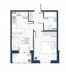 ЖК «Ново-Антропшино», планировка 1-комнатной квартиры, 36.83 м²