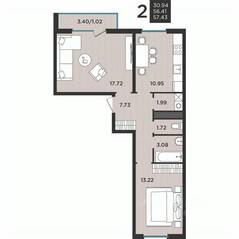 МЖК «Новокасимово», планировка 2-комнатной квартиры, 57.10 м²