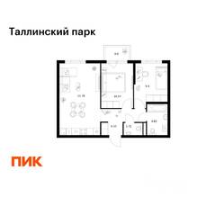 ЖК «Таллинский парк», планировка 2-комнатной квартиры, 56.14 м²