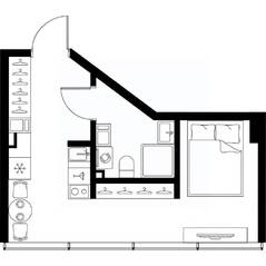 Апарт-комплекс «МОСКО», планировка студии, 26.90 м²