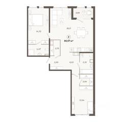 ЖК «Знатный», планировка 2-комнатной квартиры, 85.58 м²
