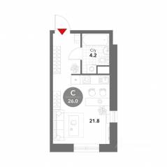 МФК «Voxhall», планировка студии, 26.00 м²