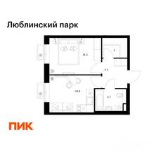 ЖК «Люблинский парк», планировка 1-комнатной квартиры, 33.30 м²