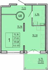 МЖК «Образцовый квартал 16», планировка 1-комнатной квартиры, 37.65 м²