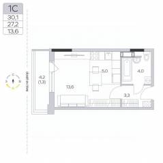 ЖК «Пироговская Ривьера», планировка студии, 27.30 м²
