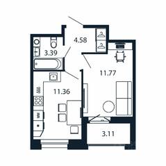 ЖК «Полис Новоселье», планировка 1-комнатной квартиры, 32.66 м²