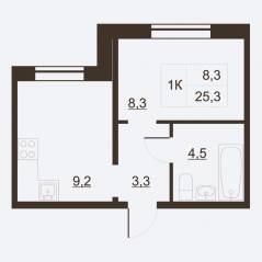 ЖК «Дом на набережной», планировка 1-комнатной квартиры, 25.90 м²