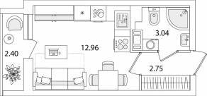 ЖК «Кинопарк», планировка студии, 19.95 м²