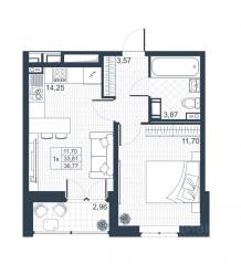 ЖК «Ново-Антропшино», планировка 1-комнатной квартиры, 35.29 м²