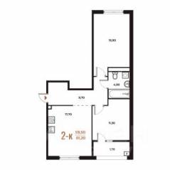 ЖК «Новое Летово», планировка 2-комнатной квартиры, 60.60 м²